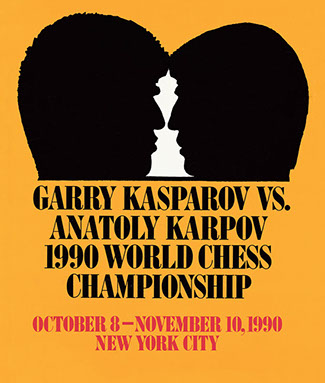 Kasparov vs Karpov, 1990 World Chess Championship, NY - Official Program, with game popular ticket